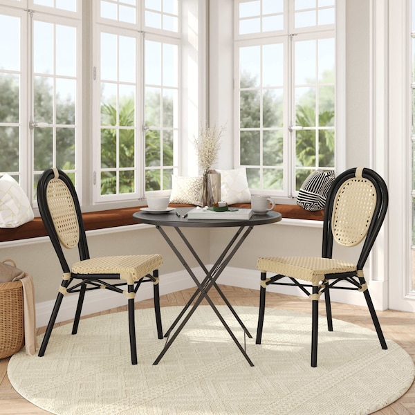Flash Furniture Cannes Thonet French Bistro Stacking Chair, Natural PE Cane Rattan and Black Aluminum Frame, 2PK 2-SDA-AD642110-1-NAT-BK-GG - main
